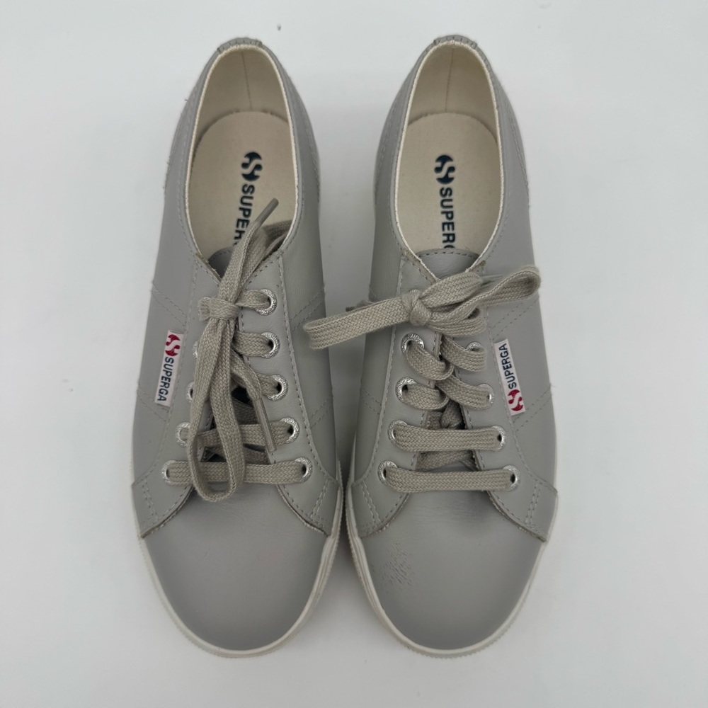 Superga Gray Leather Platform Sneaker Size 7 - Picture 5 of 12